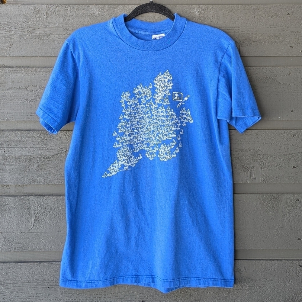 VTG 80s Stedman Super Hi-Cru Blue Sailing Funny Joke SS T-Shirt Single Stitch M